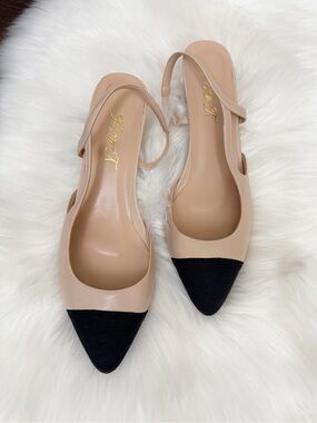 Nude and Black Pointed Slingback Flats